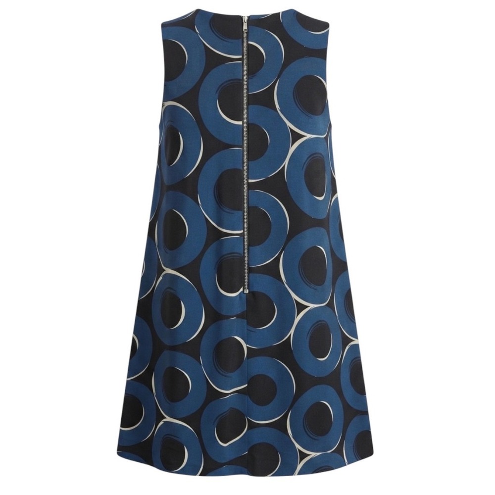 Alfani Women's Size 6 Teal Black Circle Print Sheath Dress Pleat Front Retro Zip - Picture 2 of 12